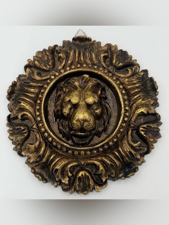 Source Unknown Other - Vintage Lion Neoclassical Rondel Wall Plaque Bronze Coloring Gold Faux Finish